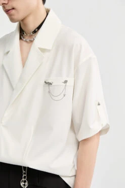 Asymmetric Lapel Short Sleeve Shirt -Modern Wear Shop ae7dd6d2784becebe0fed9e6228e9dcf