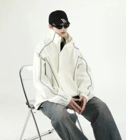 Contrast Piping Oversized Windbreaker Jacket -Modern Wear Shop ae82b21891b61f299d47b8f7b168e55a