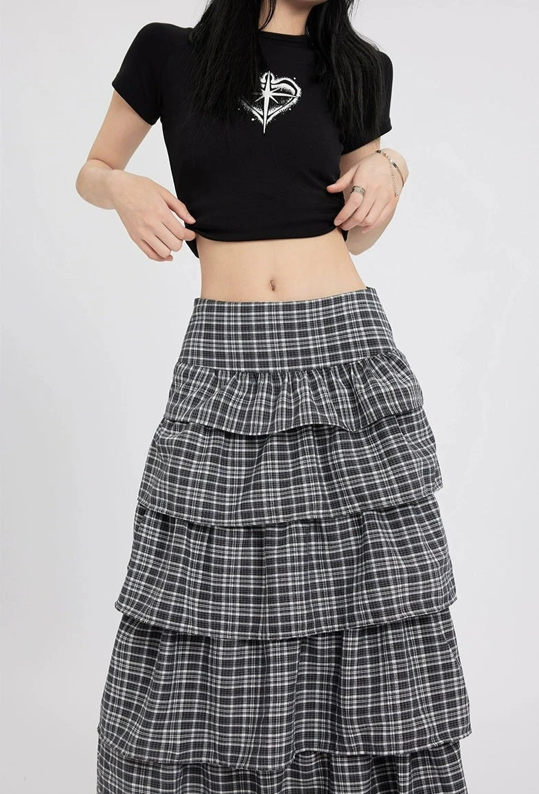 Layered Plaid Maxi Skirt With Ruffle Detail 4 Layered Plaid Maxi Skirt With Ruffle Detail - Image 4