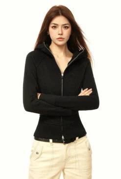 Skinny High Collar Hoodie Zip Jacket -Modern Wear Shop af0d0f9a4f1dd92adf57dbc9837314d2