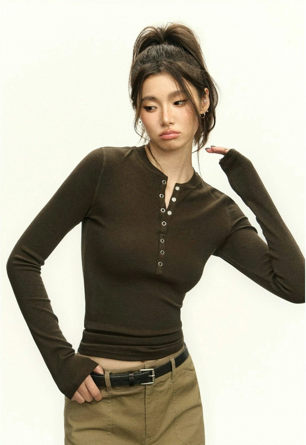 Ribbed Long Sleeve O-Neck Henley Top 13 Ribbed Long Sleeve O-Neck Henley Top - Image 13