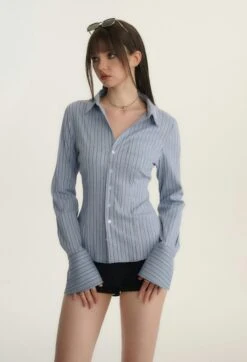 Button-Up Long Sleeve Blouse With Pocket -Modern Wear Shop af3d48175274f8548e175f531f29560f
