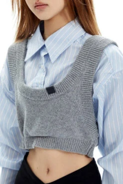 Mock Two-Piece Stripe Button Cropped Shirt-Top -Modern Wear Shop af9a40d7e3ac1eea3ac4c73906951998