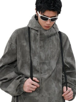 Oversized Waffle-Texture Camo Hooded Jacket With Adjustable Hem -Modern Wear Shop af9d26b815c450cfd9077e651eddfeb2