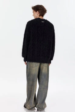 Studded Crew Neck Fuzzy Cable Knit Sweater -Modern Wear Shop afd05d98a40566d0f41b1c5320c9d1a6