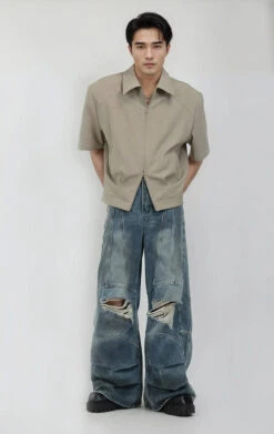 Half Sleeve Zip-Front Collared Shirt -Modern Wear Shop ay2bzRitSS4H1ZIn