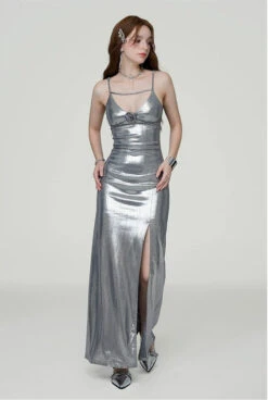 Metallic Sheen Slip Dress With Thigh-High Split 21 Metallic Sheen Slip Dress With Thigh-High Split -Modern Wear Shop b02ec8eb242f739087a52beb4d4783b5