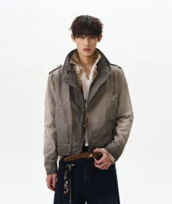 Gradient-Wash Faded Denim Biker Jacket -Modern Wear Shop b035d0afb37cacb1700840582e93b7bb
