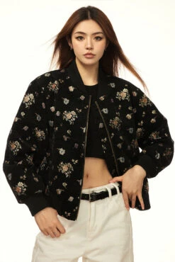 Floral Embroidered Zip Up Oversized Bomber Jacket -Modern Wear Shop b05ac9b284c0d3b3cb2938c05fec0bf7