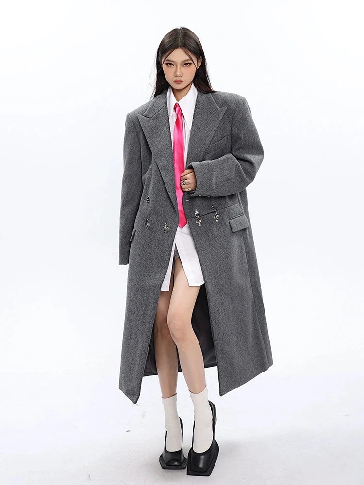 Long Double-Breasted Coat With Silver Accents 9 Long Double-Breasted Coat With Silver Accents - Image 9