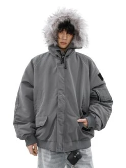 Oversized Parka Jacket With Removable Faux Fur Hood Trim