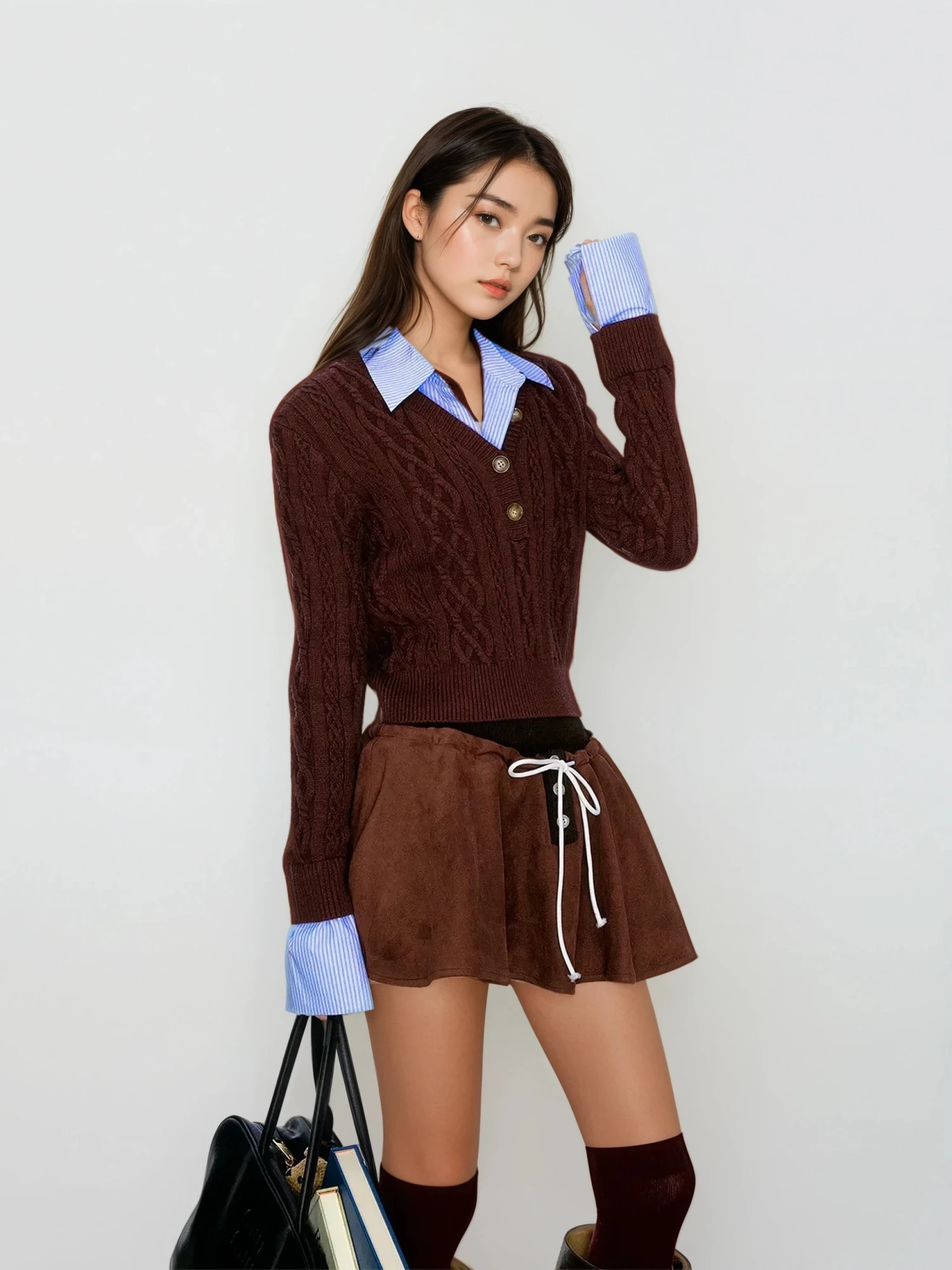 Mock Shirt-Collar Cable Knit Half Button Sweater 6 Mock Shirt-Collar Cable Knit Half Button Sweater - Image 6