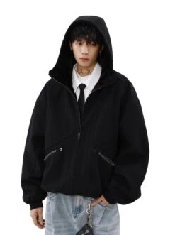 Sherpa-lined Hooded Suede Bomber Jacket -Modern Wear Shop b0794d645025143639e33b8e7b313e07