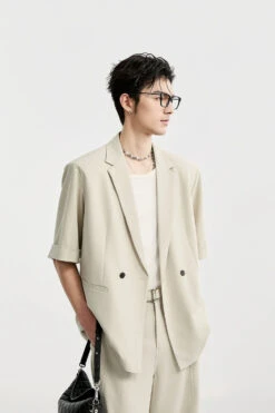 Single Breasted Short Sleeve Blazer With Chain Brooch Detail -Modern Wear Shop b0bdcb5e0f80d442242ceba148adce6c