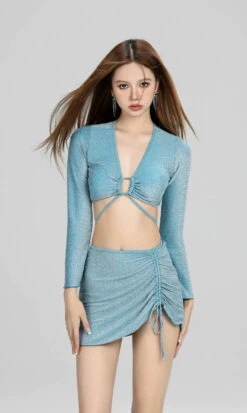 Glitter Knotted Crop Top & Ruched Skirt Set -Modern Wear Shop b0cfebdb42c69b879df09f51abe596b2