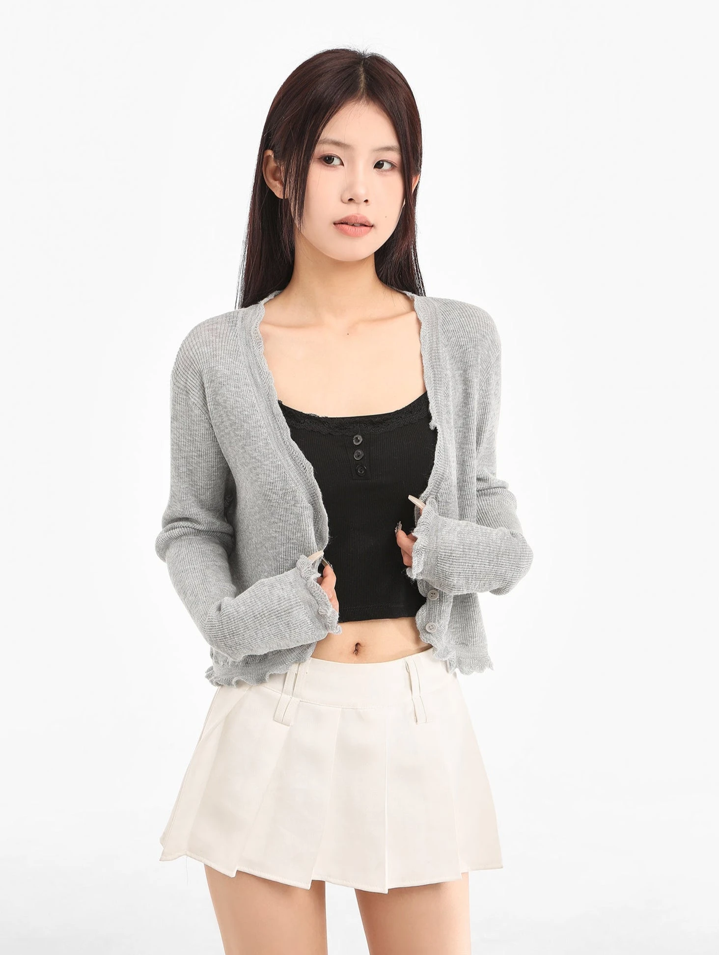 Scallop Hem Sheer Cropped Cardigan 3 Scallop Hem Sheer Cropped Cardigan - Image 3