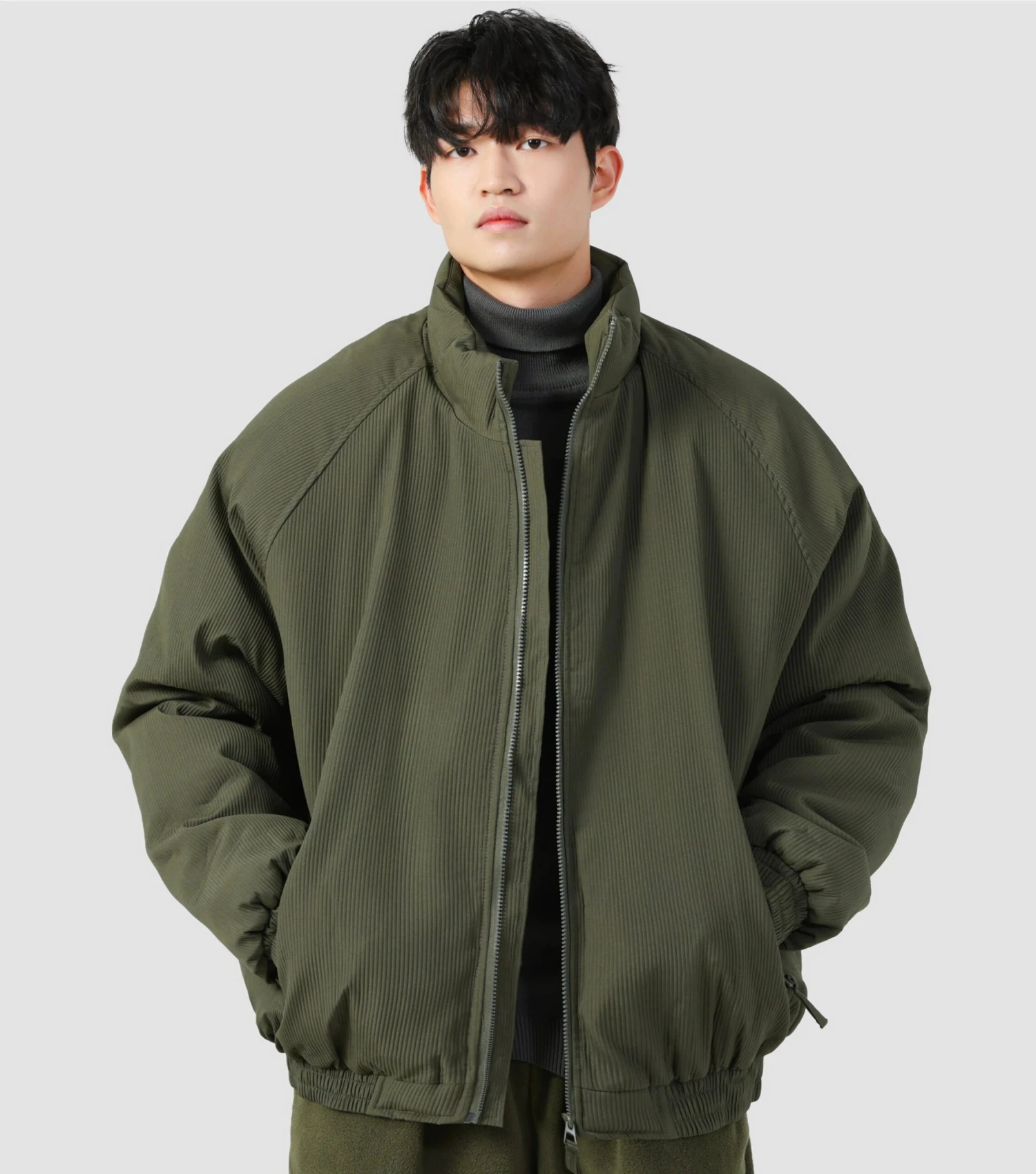 Oversized Ribbed Zip Jacket With Elastic Hem 2 Oversized Ribbed Zip Jacket With Elastic Hem - Image 2