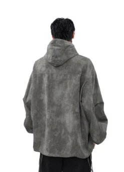 Oversized Waffle-Texture Camo Hooded Jacket With Adjustable Hem -Modern Wear Shop b15db8fd0e741696ff6ec472a82cf8cf