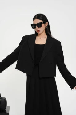 Structured Shoulder Double-Breasted Cropped Blazer -Modern Wear Shop b176a49d04e38c316ca9b7b98cc45299