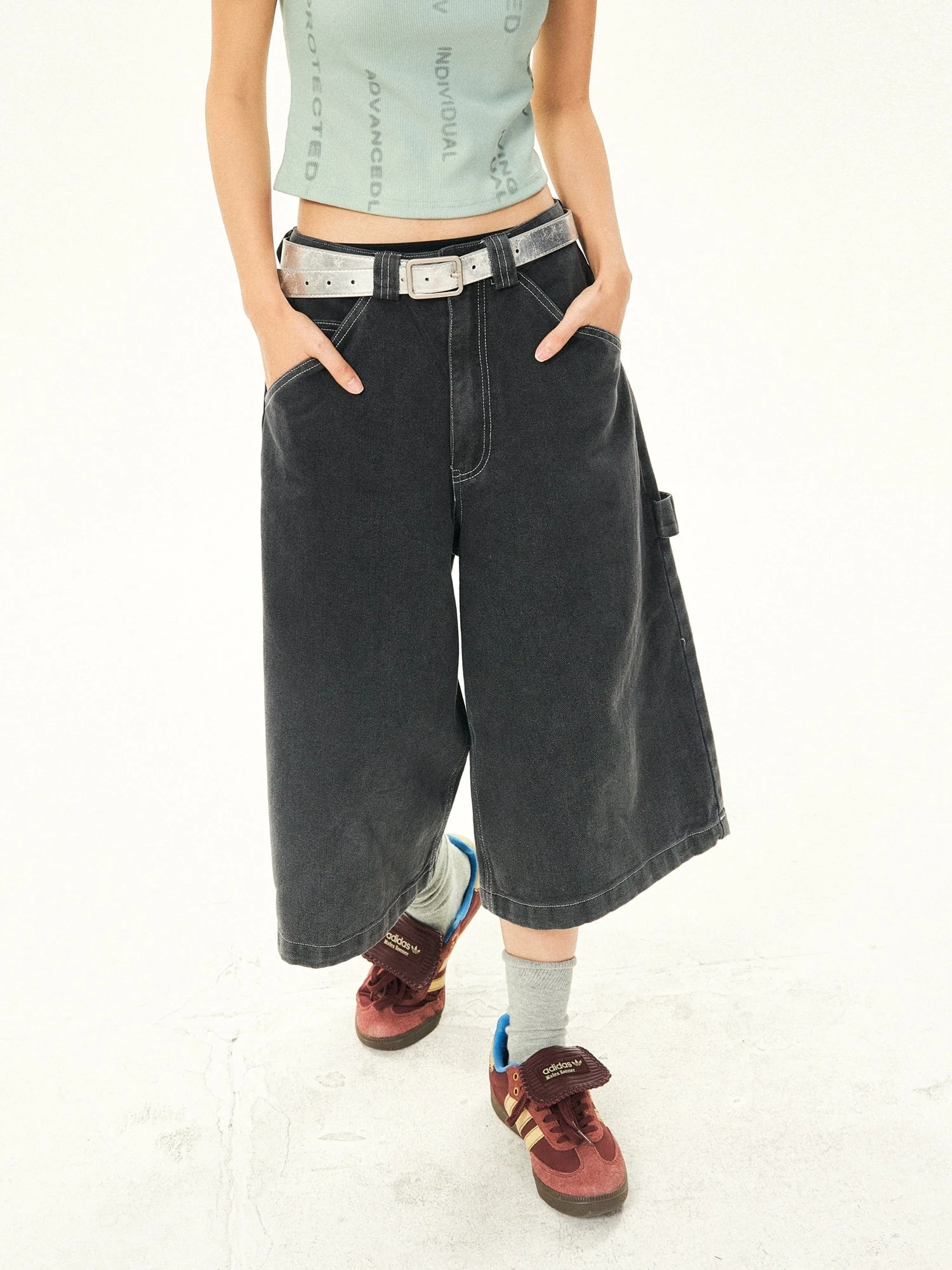 Wide Leg Bermuda Denim Shorts With Side Loop 2 Wide Leg Bermuda Denim Shorts With Side Loop - Image 2