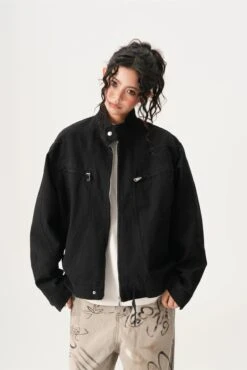 High Collar Drop Shoulder Jacket With Zip Pocket Details -Modern Wear Shop b1835dcc74e522caa0b691ea2e05f03c