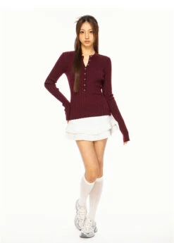 Ribbed Henley Long Sleeve Knit Top With Button Detail -Modern Wear Shop b195e00b0da49018653c862ffa6b2f5a