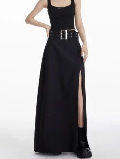 High Slit Maxi Skirt With Belt -Modern Wear Shop b1a2c24b62891c152d00830b7dc6e2fe