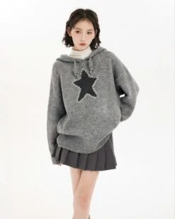 Oversized Star Patchwork Knit Hoodie Sweater -Modern Wear Shop b1b272d1d084e4c7244d77a6ceecf115