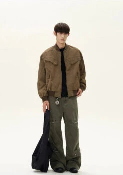 Ribbed Trim Bomber Jacket With Zip Pockets -Modern Wear Shop b1ce3a155fe88c4cbd5fd014d5970635