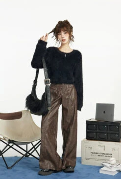 Faux Fur Extra-Cropped Crew-Neck Sweater -Modern Wear Shop b1f36210b9297a06748a7bb49141320d