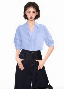 Relaxed Drop Shoulder Collared Shirt With Chest Pocket