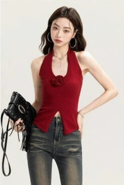 Sleeveless Halter Top With Front Rose Detail 21 Sleeveless Halter Top With Front Rose Detail -Modern Wear Shop b21ace84f5019fc9efc20cdbf2ed3317