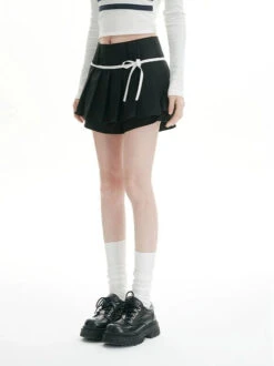 Pleated Tennis Mini Skirt With Bow-Knot Drawstring Waist -Modern Wear Shop b232977de1166b46c629b23e876c8238