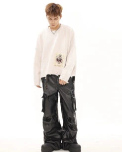 Oversized Cargo Pocket Faux Leather Pants -Modern Wear Shop b2475884d4fa666539dd1d7ad566c9de