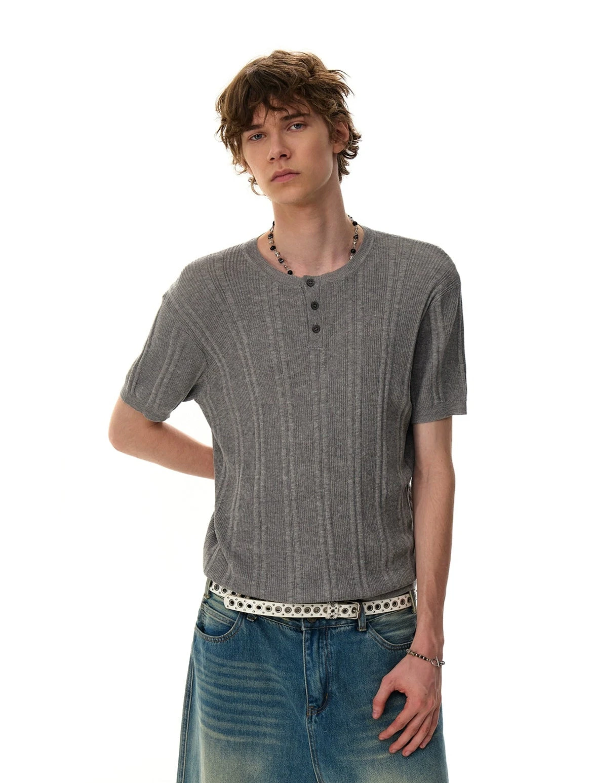 Ribbed Knit Half Button Short Sleeve Shirt 7 Ribbed Knit Half Button Short Sleeve Shirt - Image 7