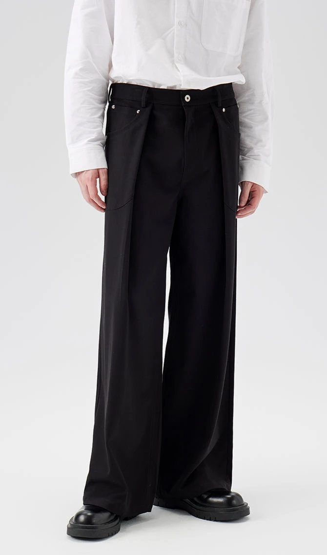 Wide Leg Pleated Trousers With Button Details 8 Wide Leg Pleated Trousers With Button Details - Image 8