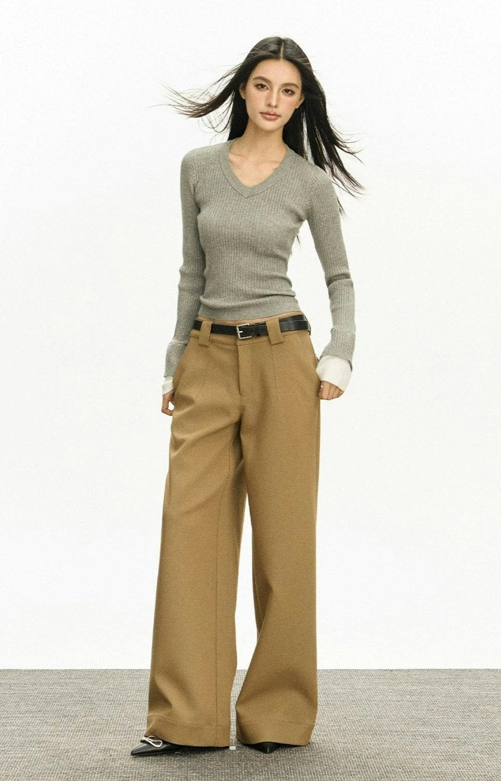 Ribbed V-Neck Two Tone Long Sleeve Knit Top 19 Ribbed V-Neck Two Tone Long Sleeve Knit Top - Image 19