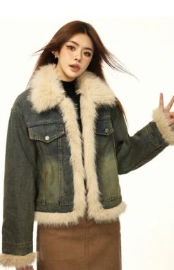 Vintage Washed Faux Fur Trim Denim Jacket -Modern Wear Shop b28ddba508cab507b7890ca062496c94