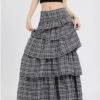Layered Plaid Maxi Skirt With Ruffle Detail