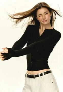 Ribbed Cable Knit Cardigan With Button Front -Modern Wear Shop b2c059a597ecb98945aedf3d9ad9fbf4