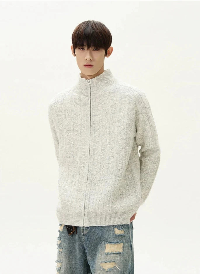 Fuzzy Ribbed Trim Mock Neck Zip Jacket 4 Fuzzy Ribbed Trim Mock Neck Zip Jacket - Image 4