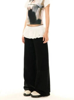 Ruffled Mock Skirt-Over-Pants Velvet Straight Pants -Modern Wear Shop b2c3f6c0c0c34bd830c7ec0081276c0c