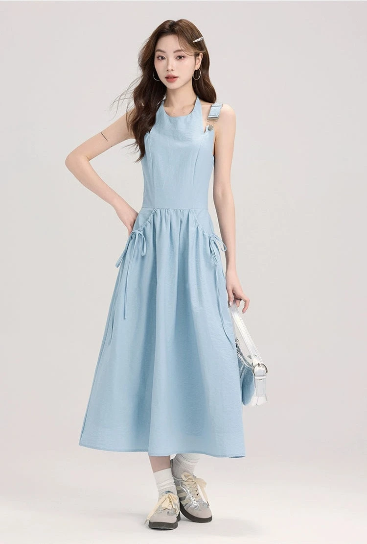 Sleeveless Midi Dress With Bow Tie Pockets 1 Sleeveless Midi Dress With Bow Tie Pockets