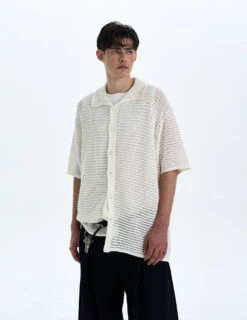 Textured Open Knit Button-Up Short Sleeve Shirt -Modern Wear Shop b306817bcc3b1b730bb7617b2c4eef3e