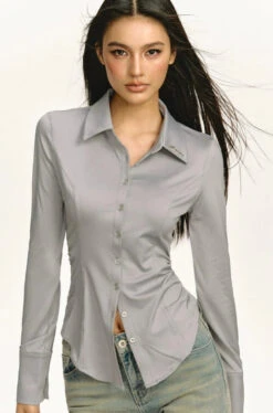 Classic Button-Up Long Sleeve Blouse -Modern Wear Shop b357fc765357bf05d94f41a52f1d625c