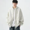 Oversized Zip-Up Sweatshirt Hoodie With Drop Shoulders