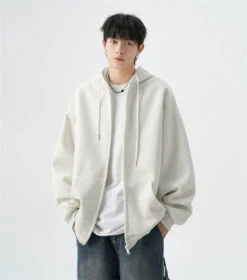 Oversized Zip-Up Sweatshirt Hoodie With Drop Shoulders