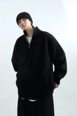 Oversized Half Zip Collar Knit Sweater -Modern Wear Shop b3c27f0027ce6ce04e7344ef165bc7c7