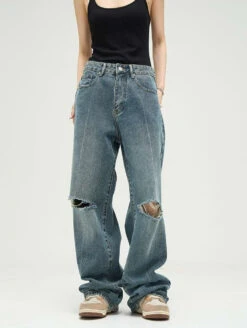 Knee Ripped Straight Fit Jeans -Modern Wear Shop b3cce496381d82df7ef31c804ca71660