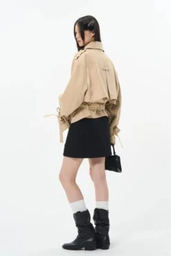 Overlapped Cropped Trench Coat With Belt -Modern Wear Shop b3fbff717e0946bb95790327755bf571